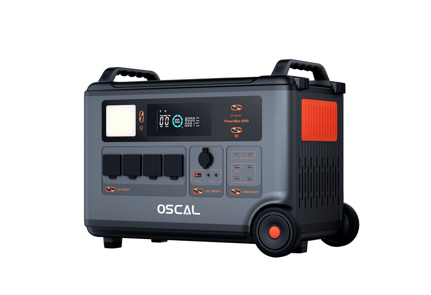 OSCAL Stromerzeuger Stromerzeuger PowerMax 6000 6000W/3600Wh Tragbare Powerstation, 3,60 in kW, 3600Wh, 14 Anschlüsse, DC/AC-Wechselrichter, LiFePO4 Solarspeicher Bild 5