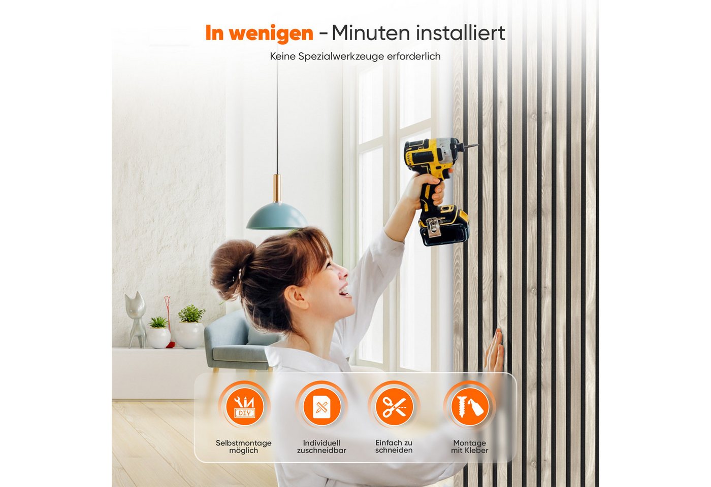 IZODEKOR 3D Wandpaneel Akustikpaneele in Holzoptik mit Filz – Schalldämmung & Raumakustik, BxL: 60x120 cm, 0,72 qm, (Set, Akustikpaneele als Set) schallabsorbierend, flexibel zuschneidbar, einfache Montage Bild 3