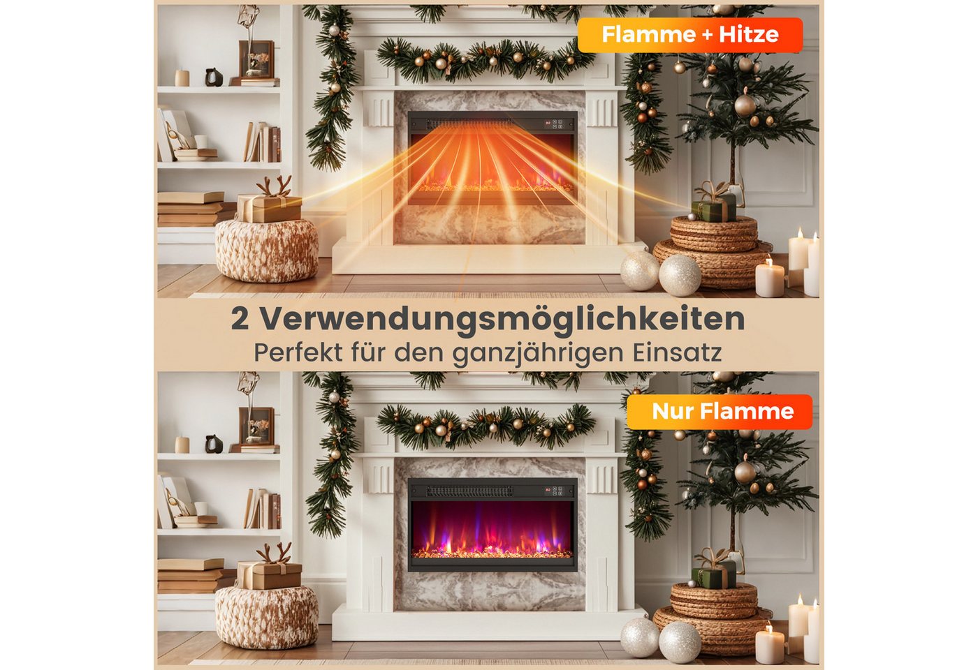 COSTWAY Elektrokamin, 18 Zoll Wandkamin 1500W mit Fernbedienung, 9H Timer Bild 5