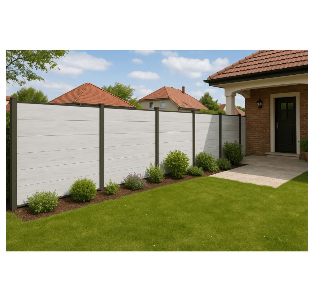 Woodstore24 Zaun Komplettset XXXL Premium coex. WPC Zaun zum einbetonieren beige, (Sichtschutz - 1,79 m Breite, 1,73 Höhe, 2 cm Stärke, Lamellenzaun Komplettset inkl. Pfosten, Start- und Endprofil), Stecksystem, Lamelle aus recyceltem Kunststoff & Holzfasern, beige Bild 3