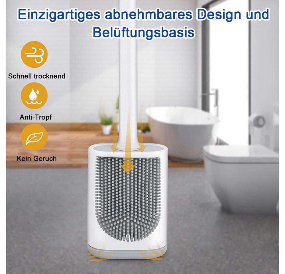 TUWENA Badaccessoire-Set Silikon-Toilettenbürste und Halter, biegsam, effiziente Reinigung, set, Modulares Design, einfache Installation, flexible Handhabung Bild 2