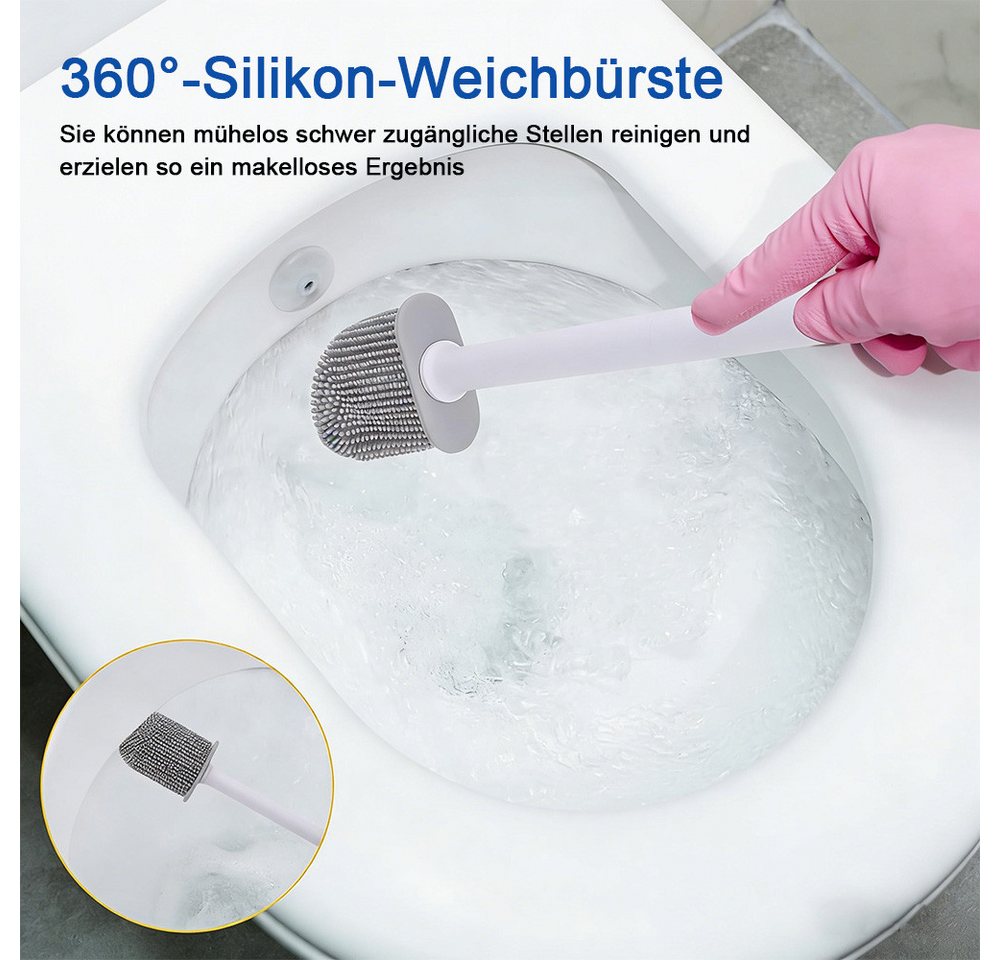 TUWENA Badaccessoire-Set Silikon-Toilettenbürste und Halter, biegsam, effiziente Reinigung, set, Modulares Design, einfache Installation, flexible Handhabung Bild 3