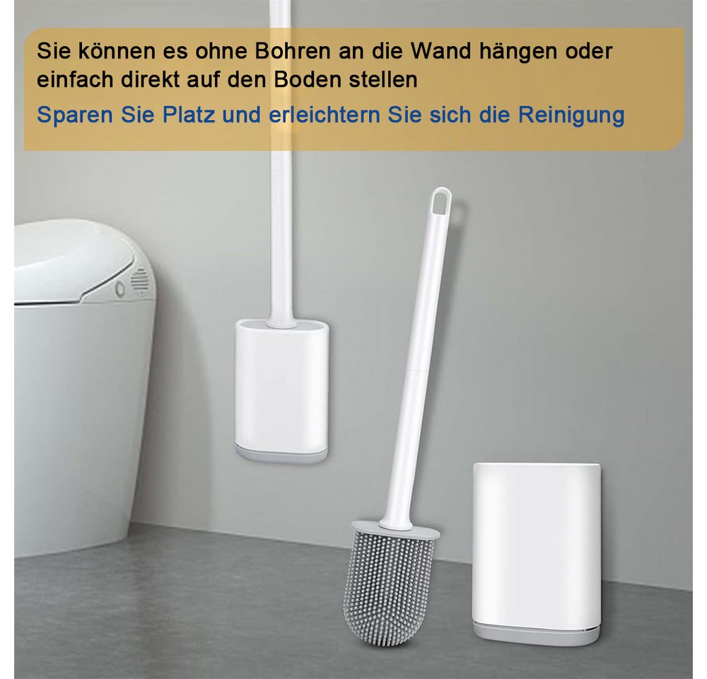 TUWENA Badaccessoire-Set Silikon-Toilettenbürste und Halter, biegsam, effiziente Reinigung, set, Modulares Design, einfache Installation, flexible Handhabung Bild 4