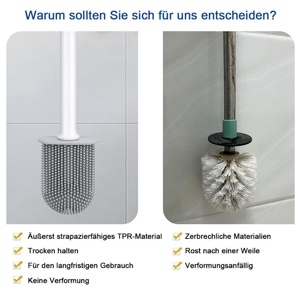 TUWENA Badaccessoire-Set Silikon-Toilettenbürste und Halter, biegsam, effiziente Reinigung, set, Modulares Design, einfache Installation, flexible Handhabung Bild 5