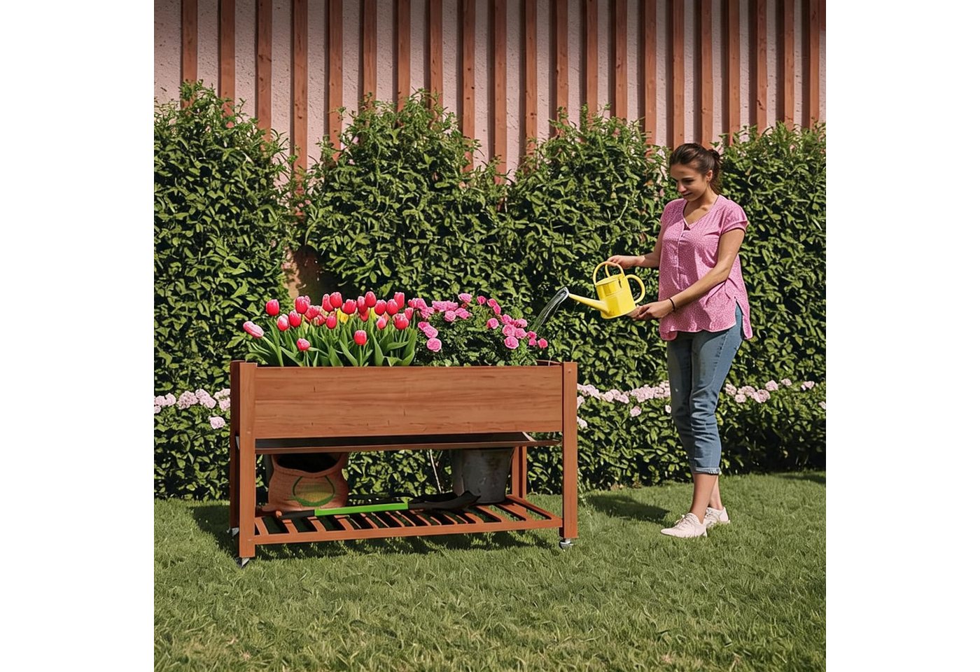 GarveeMore Hochbeet 122×61×81cm Hochbeet mit Beinen für Blumen und Gemüse Bild 5