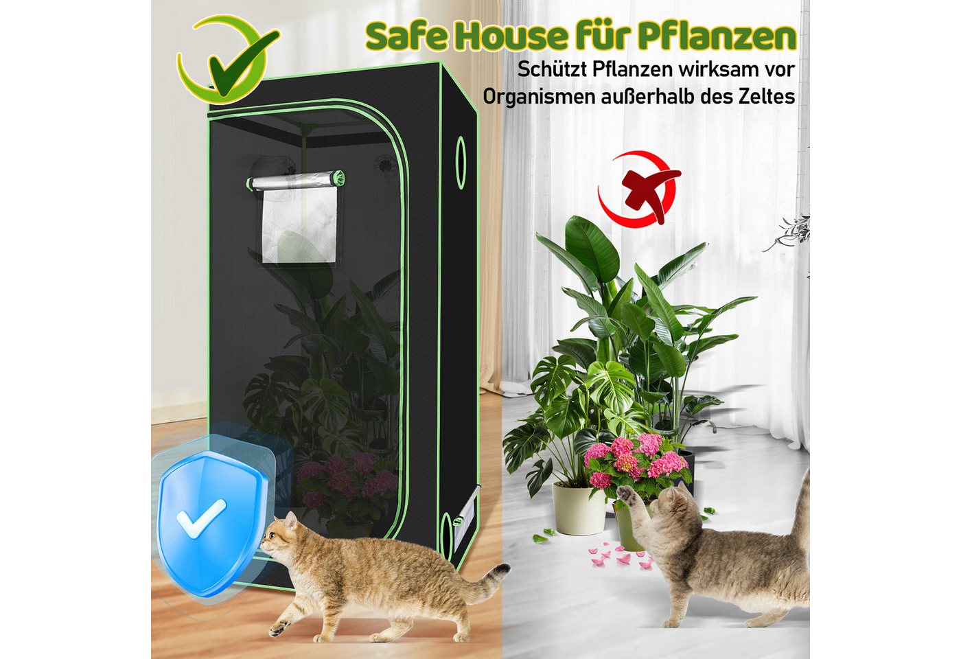 Clanmacy Gewächshaus Growbox Growzelt Gewächszelt 600D Indoor Pflanzenzelt Größe wählbar