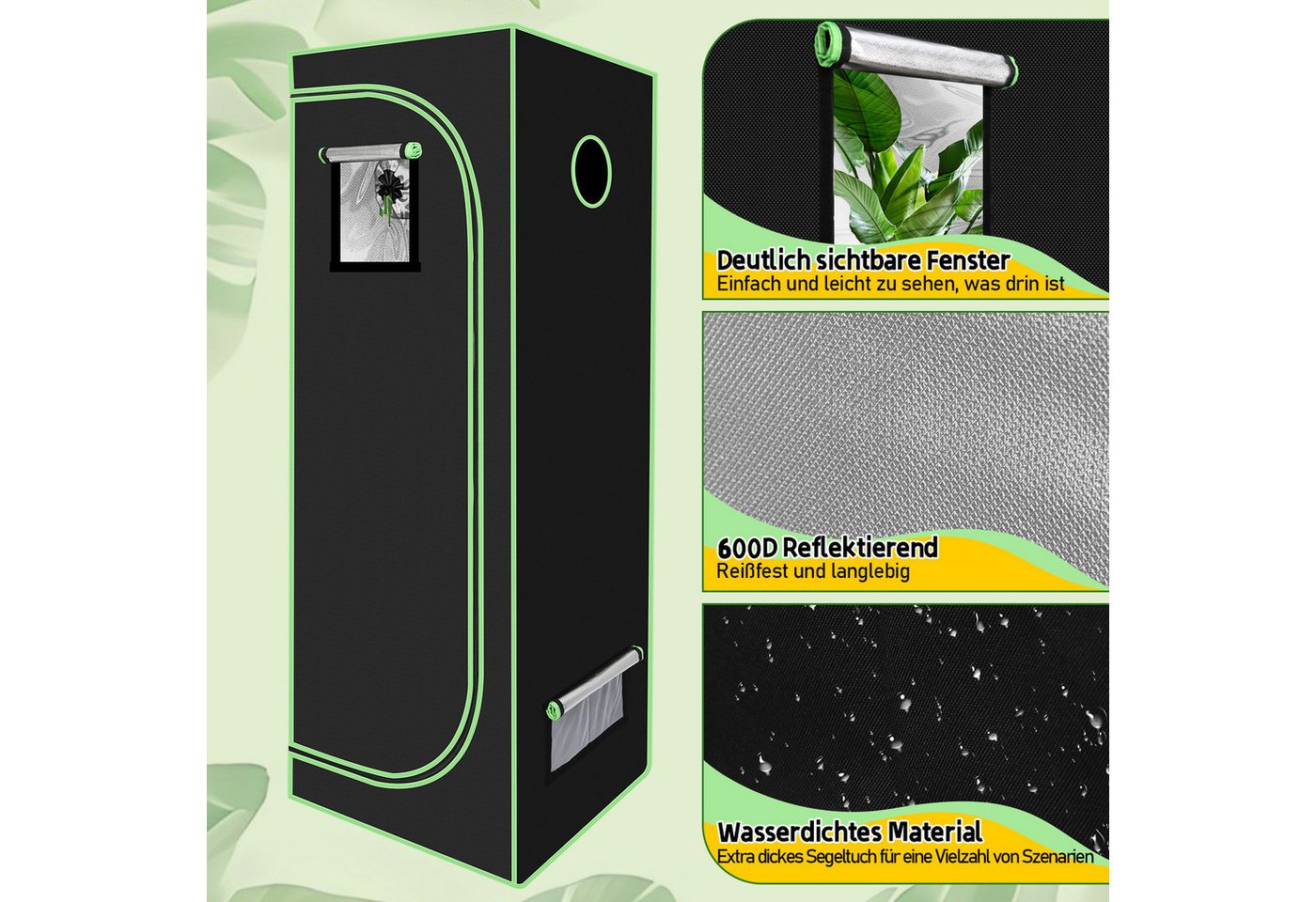 Clanmacy Gewächshaus Growbox Growzelt Gewächszelt 600D Indoor Pflanzenzelt Größe wählbar Bild 2