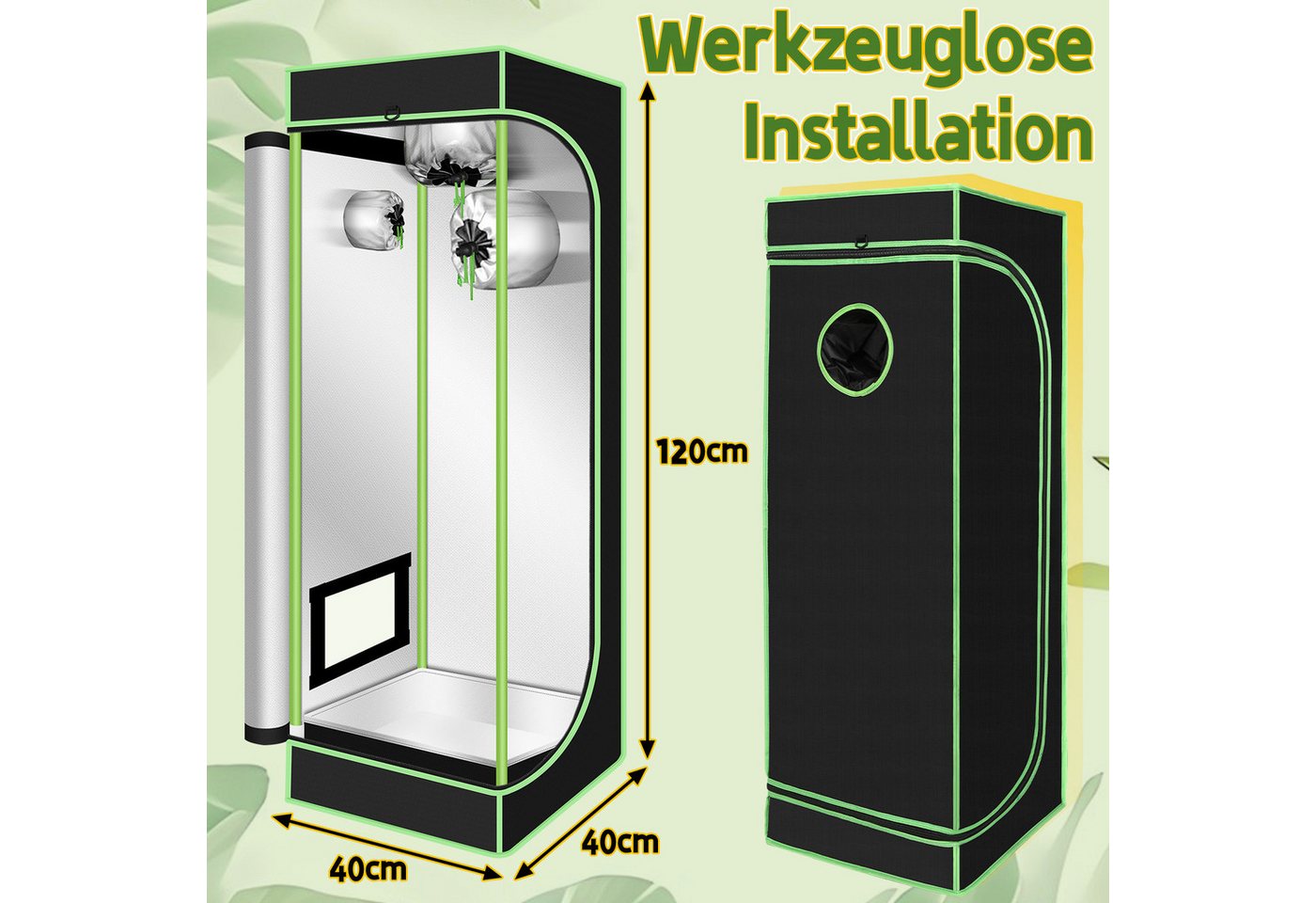 Clanmacy Gewächshaus Growbox Growzelt Gewächszelt 600D Indoor Pflanzenzelt Größe wählbar Bild 3