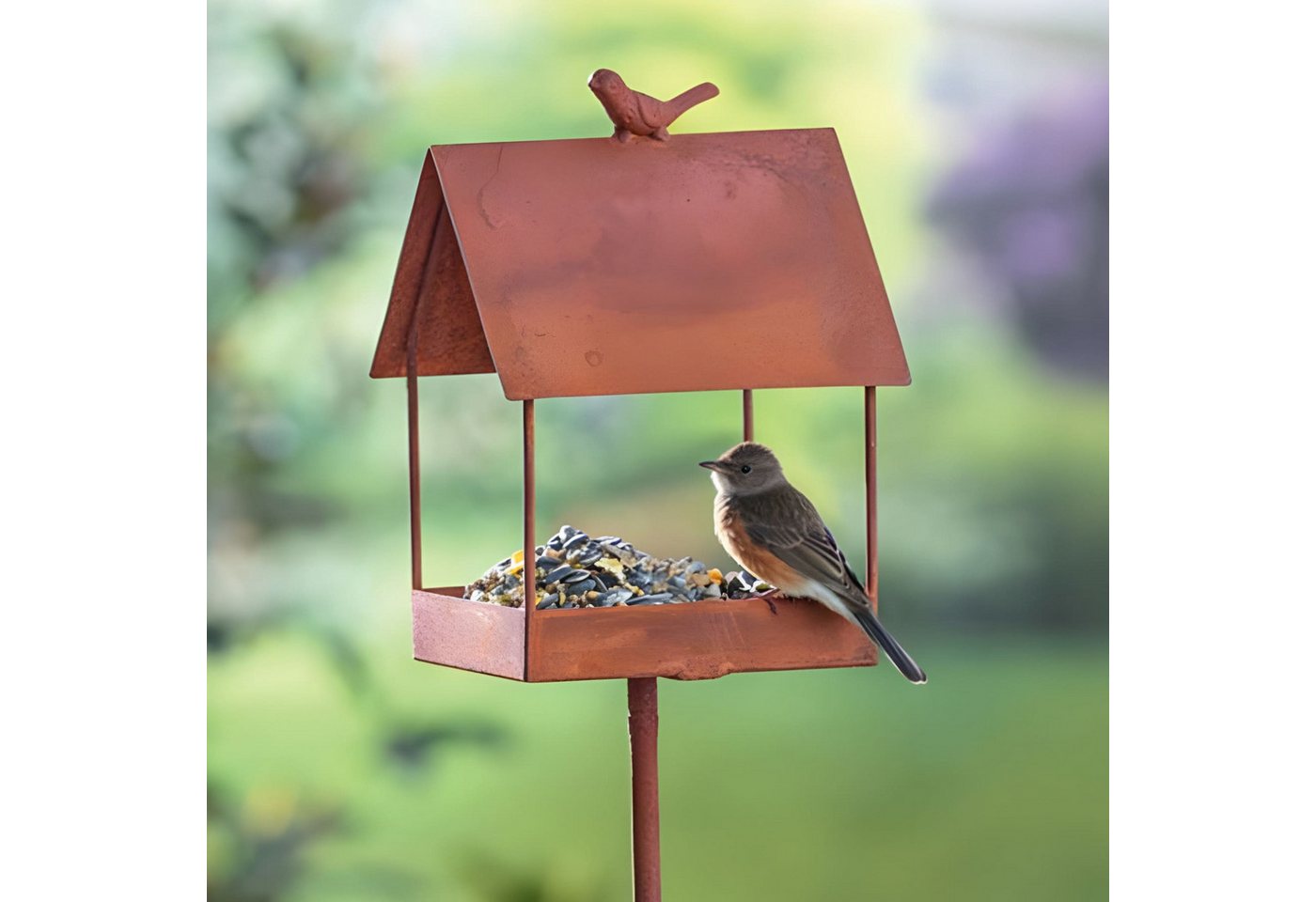 Dekoleidenschaft Gartenstecker "Vogelhaus" Metall mit Rost, Vogelhäuschen, Vogelfutterhaus Futterhaus