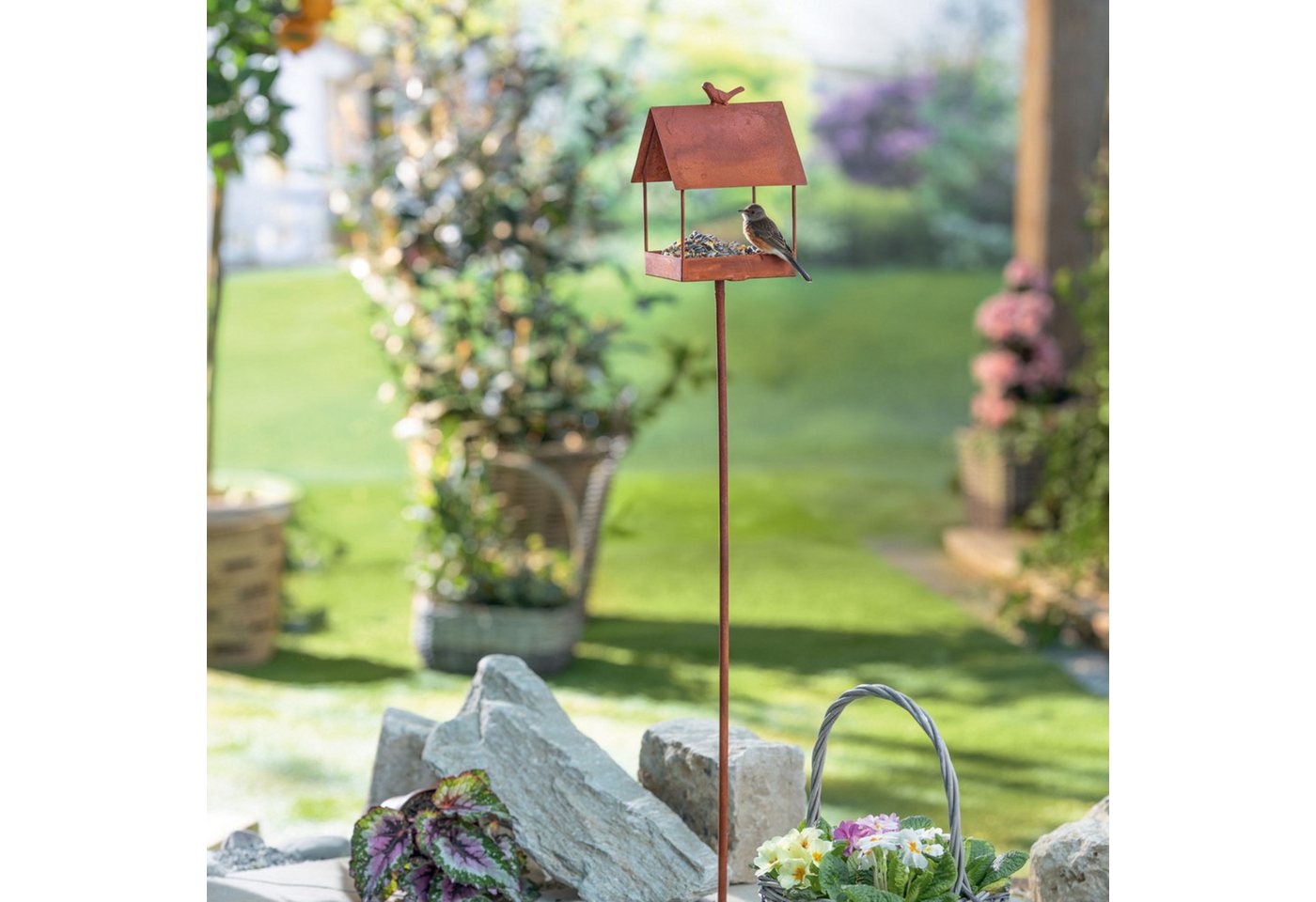 Dekoleidenschaft Gartenstecker "Vogelhaus" Metall mit Rost, Vogelhäuschen, Vogelfutterhaus Futterhaus Bild 5