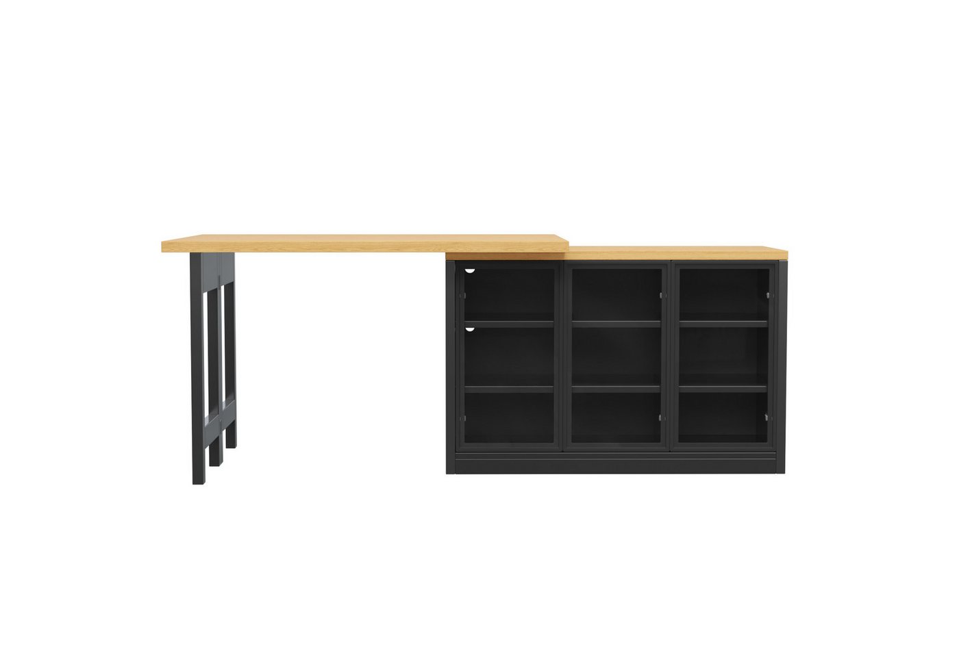 Flieks Kücheninsel mit 360° drehbarer und klappbarer Esstisch, LED-Beleuchtung, Glastüren, (Holzoptik Tischplatte Tiefe 40-80cm, Längenverstellbar 120-197 cm), ausziehbarer Arbeitstisch & multifunktional Mehrzweckschrank Schwarz Bild 4