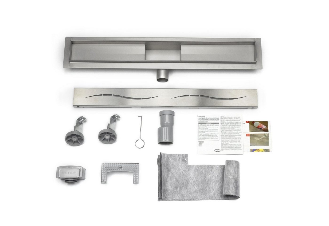 duschspa Duschrinne 50-100cm Edelstahl Lange Wellen Abdeckung, Versteckte Ablaufrinne, mit Geruchsstop und Haarsieb, Silber, Rostfreiem Stahl Duschablauf Bodenablauf Bild 2