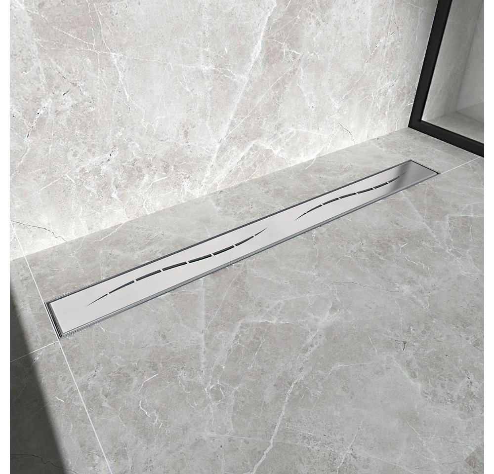duschspa Duschrinne 50-100cm Edelstahl Lange Wellen Abdeckung, Versteckte Ablaufrinne, mit Geruchsstop und Haarsieb, Silber, Rostfreiem Stahl Duschablauf Bodenablauf Bild 4