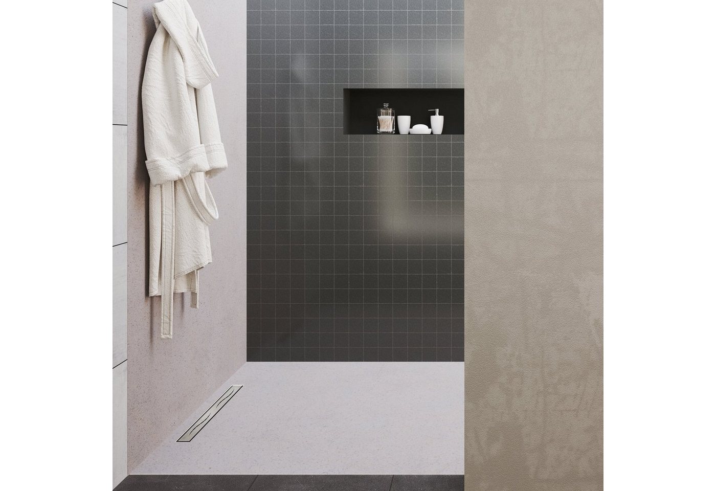 duschspa Duschrinne 50-100cm Edelstahl Lange Wellen Abdeckung, Versteckte Ablaufrinne, mit Geruchsstop und Haarsieb, Silber, Rostfreiem Stahl Duschablauf Bodenablauf Bild 5