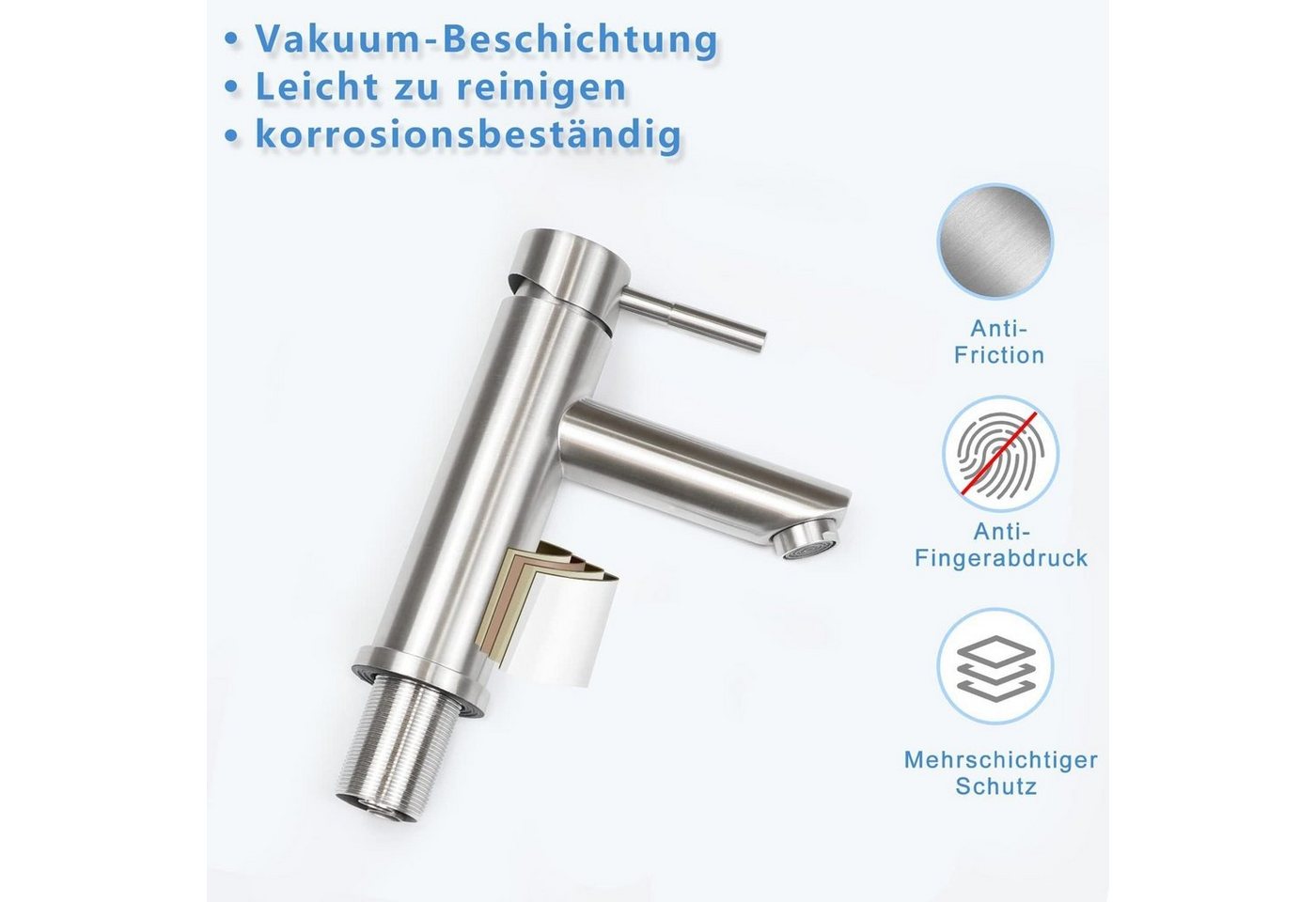 Nettlife Küchenarmatur Wasserhahn Bad Waschtischarmatur Nickel Anlaufbeständig Bild 3