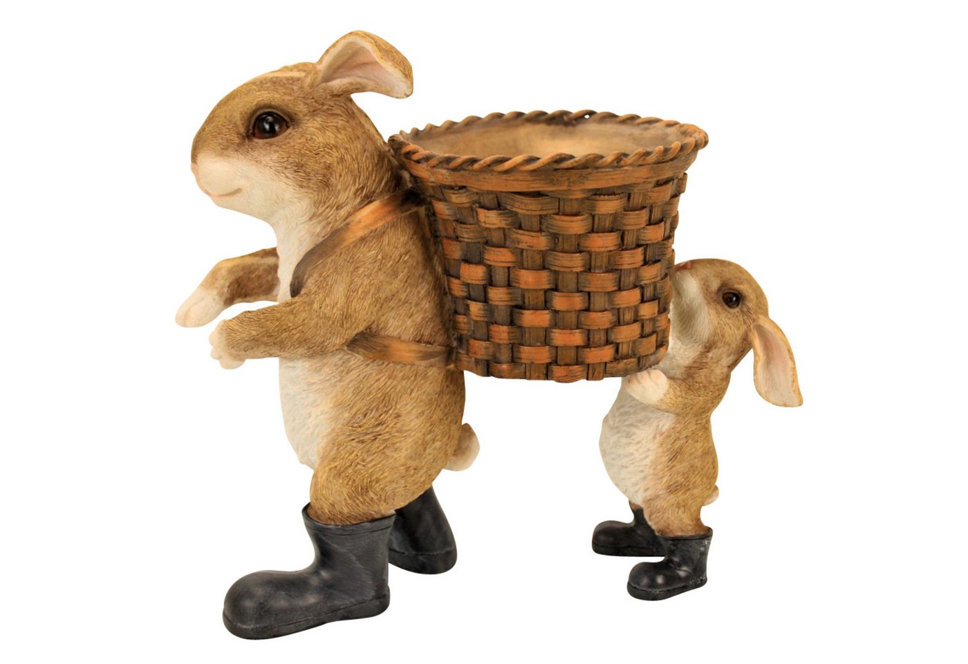 Online-Fuchs Gartenfigur für außen - 2 Hasen, Kaninchen mit Blumentopf - 24 cm groß, (wetterfest), Dekoration für Garten, Terrasse und Balkon Bild 2