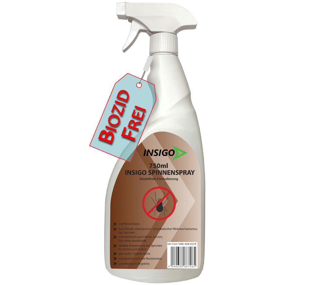 INSIGO Insektenspray Spinnen-Spray Hochwirksam gegen Spinnen, 0.75 l, biozidfreie Formel, auf Wasserbasis, geruchsarm, brennt / ätzt nicht Bild 2