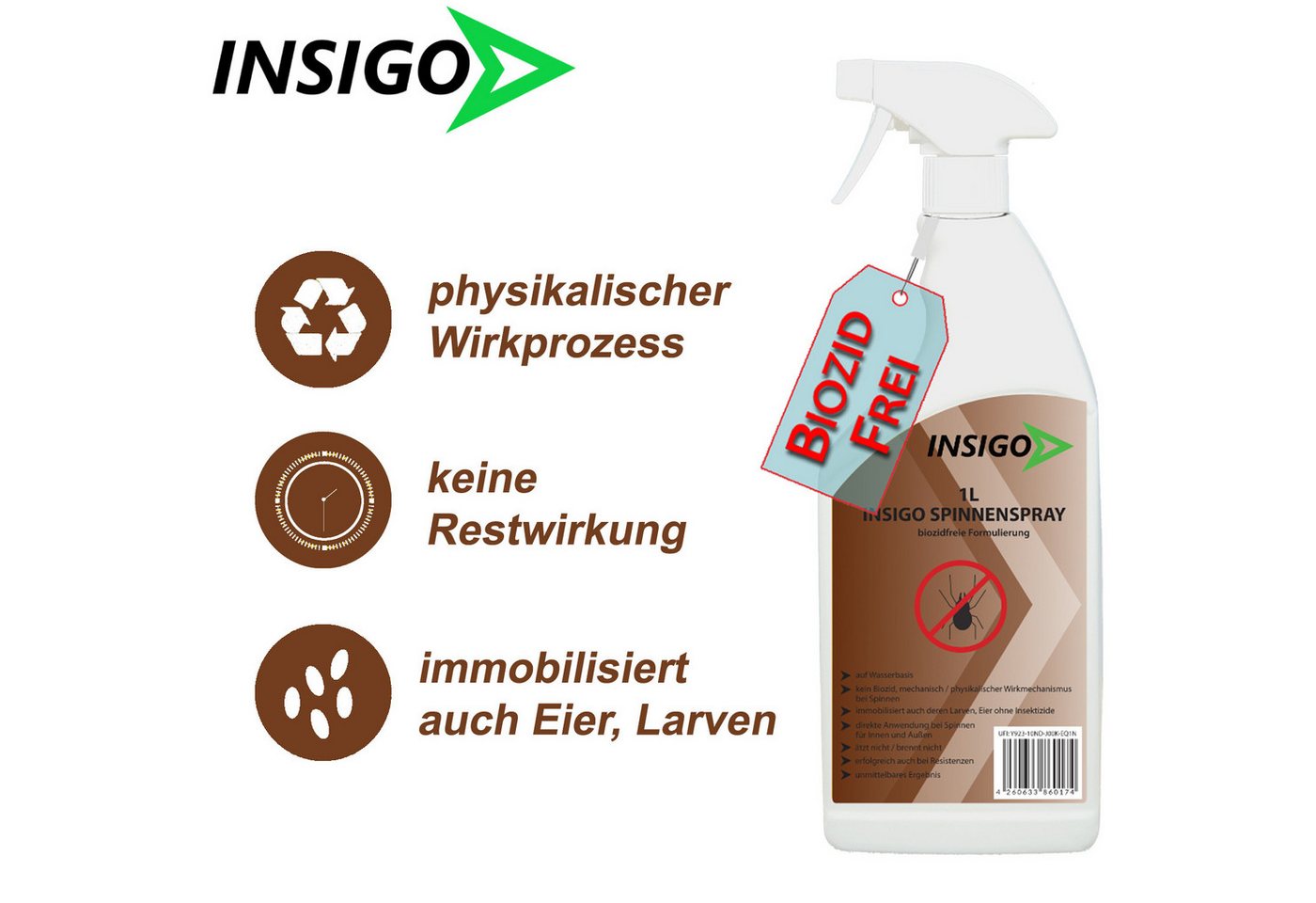 INSIGO Insektenspray Spinnen-Spray Hochwirksam gegen Spinnen, 0.75 l, biozidfreie Formel, auf Wasserbasis, geruchsarm, brennt / ätzt nicht Bild 4
