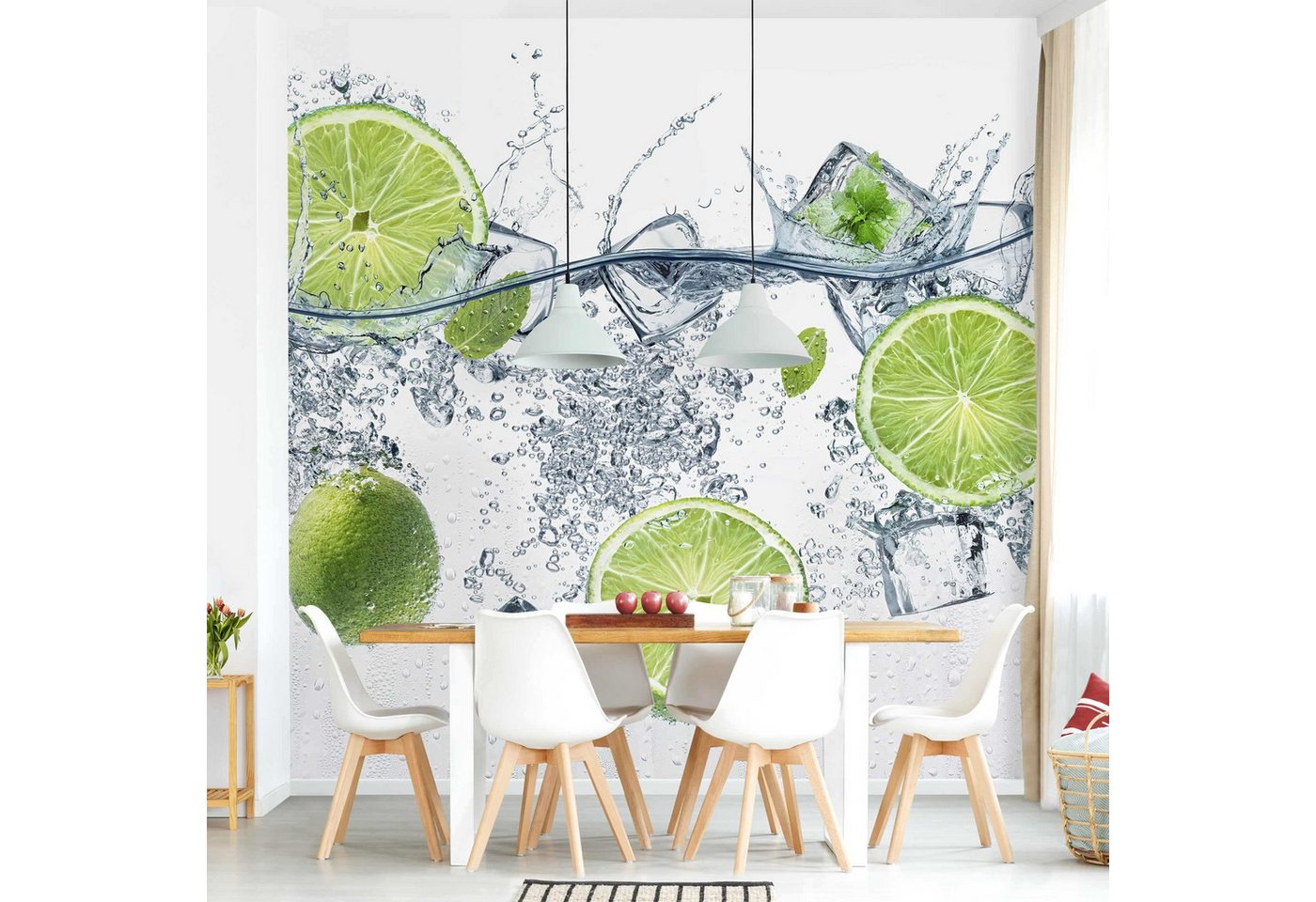 Bilderdepot24 Vliestapete Küche Erfrischende Limette Eiswürfe Wasser Kulinarisch Modern, Glatt, Matt, (Vliestapete inkl. Kleister oder selbstklebend), Küche Esszimmer Bildtapete Fototapete Vliestapete Wandtapete Bild 2