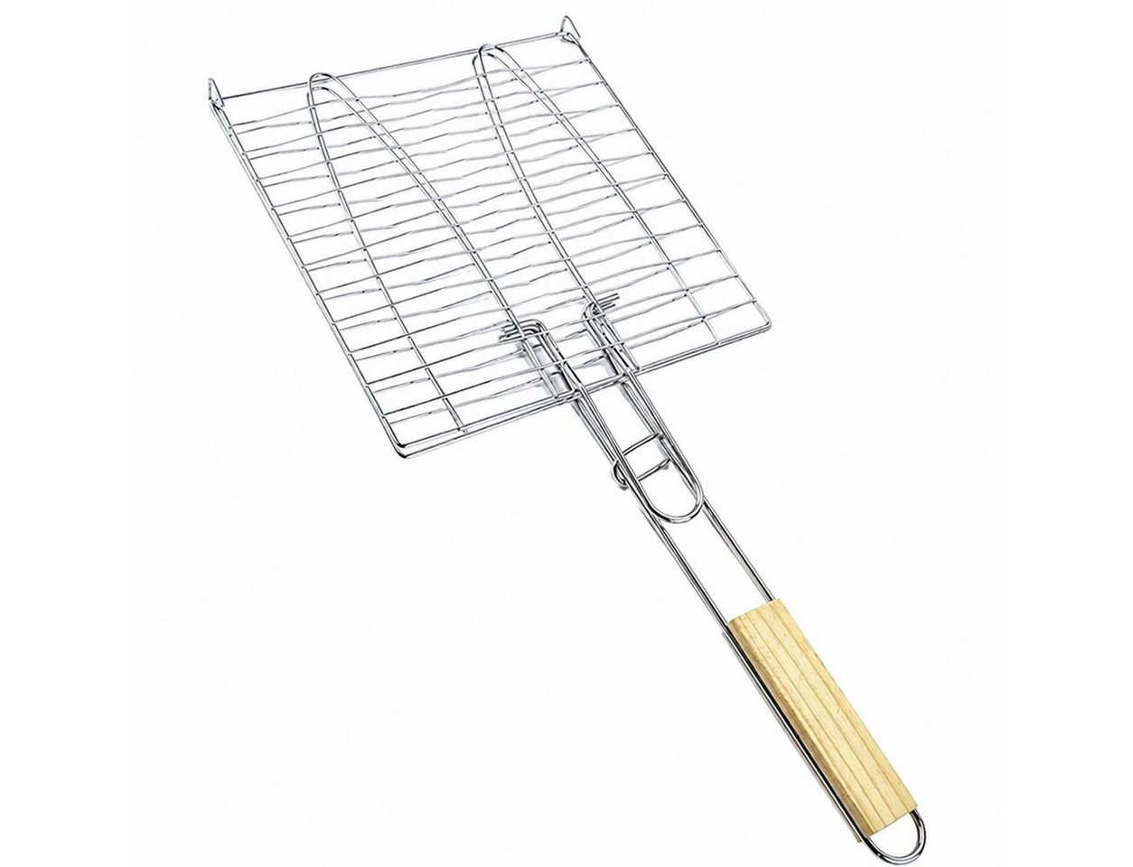 BAYLI Grillspieß Fischbräter mit Holzgriff 23,5 x 23,5 cm – Fischkorb Grillkorb Fischha