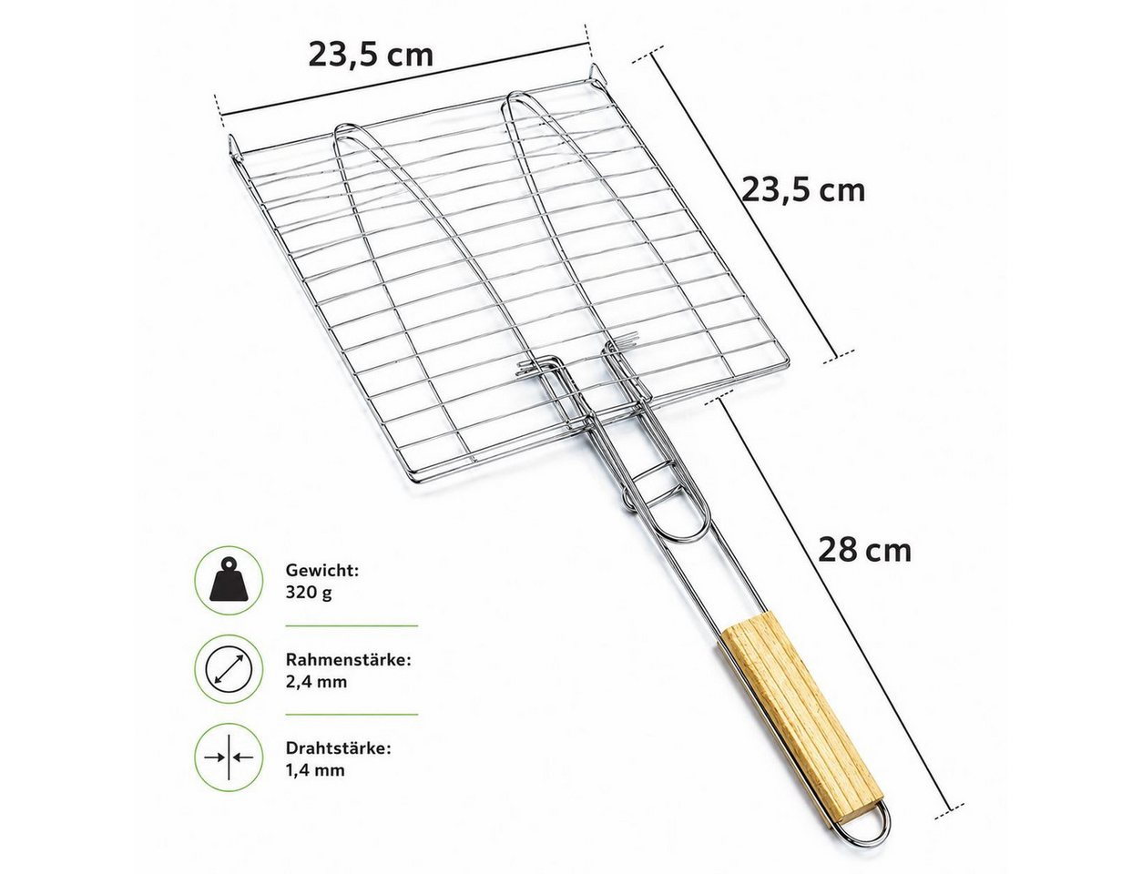 BAYLI Grillspieß Fischbräter mit Holzgriff 23,5 x 23,5 cm – Fischkorb Grillkorb Fischha Bild 5