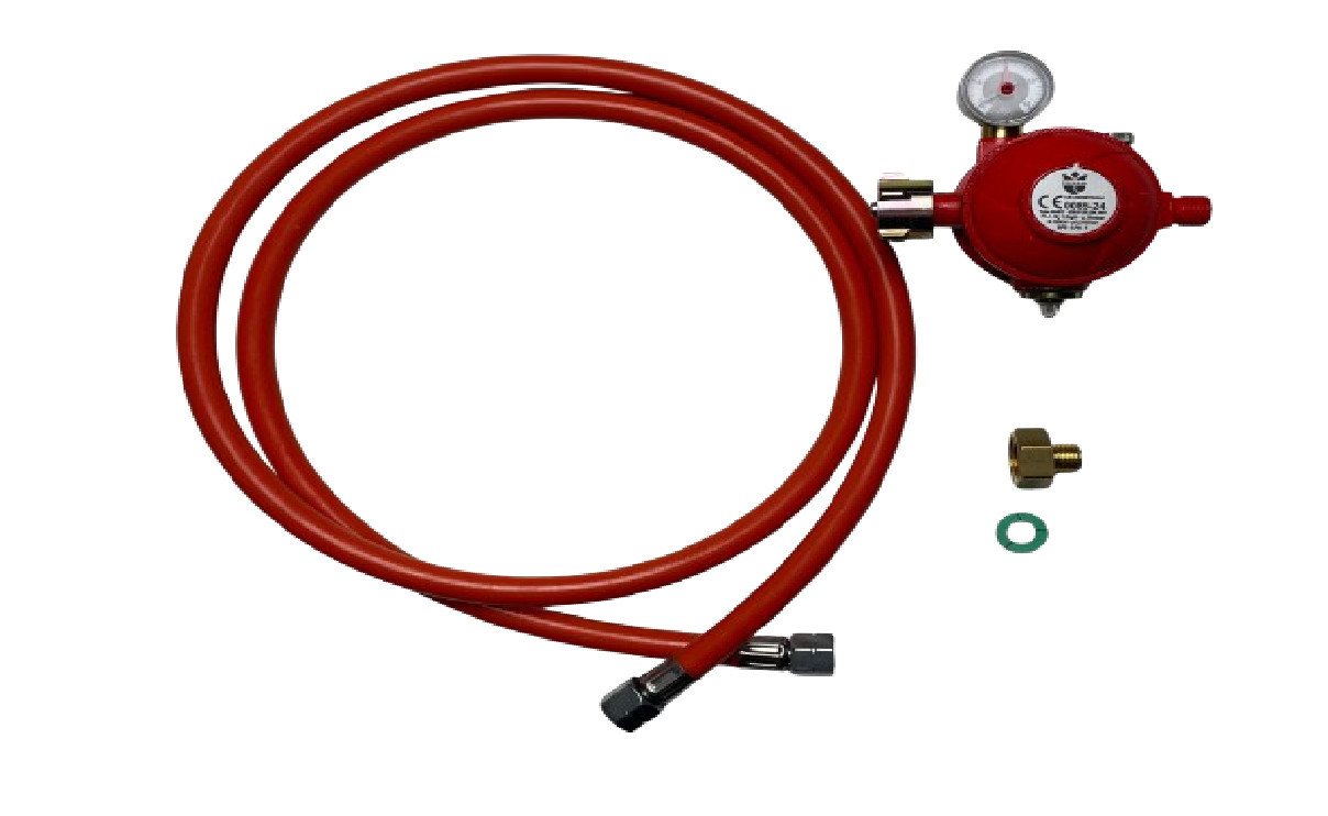 Gasmann Druckregler 50 mbar, Gasschlauch Druckminderer Set 150cm/ 50mbar 1/2"R x 1/4""lks, (1-St)