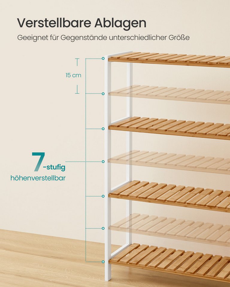 SONGMICS Badregal Badezimmerregal, Küchenregal, für Bad, Wohnzimmer, Flur, Küche, Schuhregal mit 4 Ebenen, Standregal aus Bambus, 26 x 60 x 100 cm