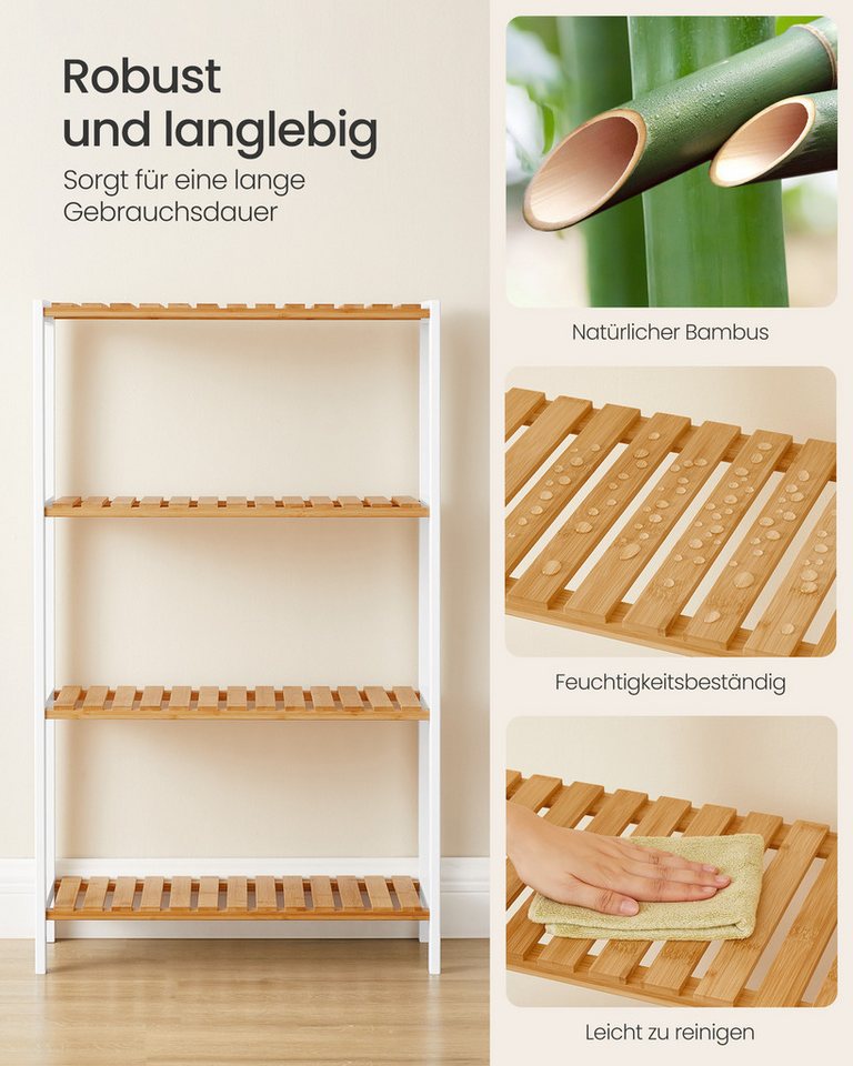 SONGMICS Badregal Badezimmerregal, Küchenregal, für Bad, Wohnzimmer, Flur, Küche, Schuhregal mit 4 Ebenen, Standregal aus Bambus, 26 x 60 x 100 cm Bild 2