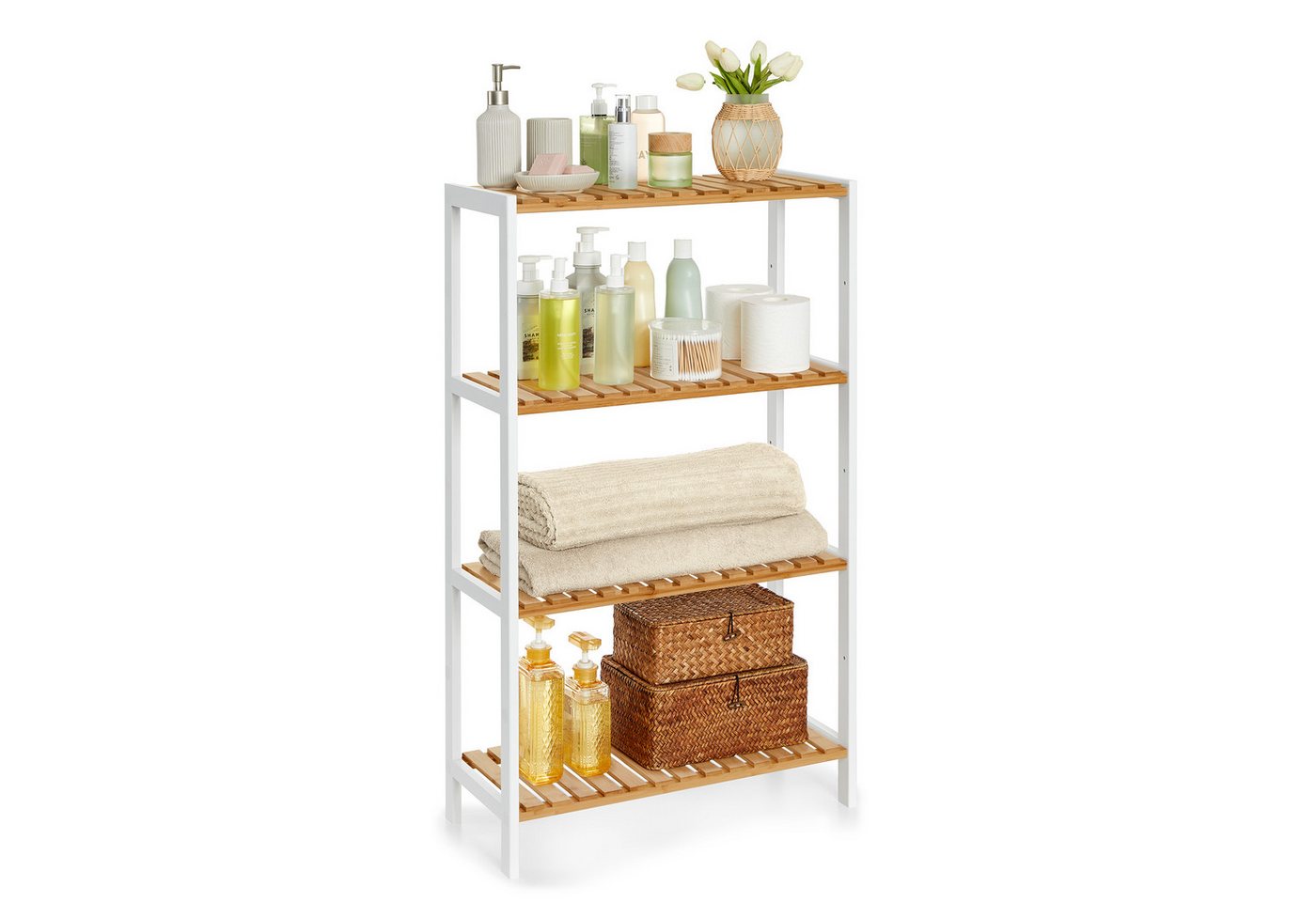 SONGMICS Badregal Badezimmerregal, Küchenregal, für Bad, Wohnzimmer, Flur, Küche, Schuhregal mit 4 Ebenen, Standregal aus Bambus, 26 x 60 x 100 cm Bild 3