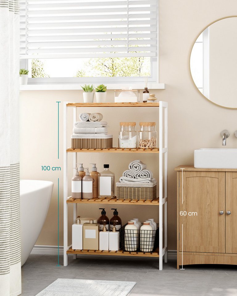SONGMICS Badregal Badezimmerregal, Küchenregal, für Bad, Wohnzimmer, Flur, Küche, Schuhregal mit 4 Ebenen, Standregal aus Bambus, 26 x 60 x 100 cm Bild 5