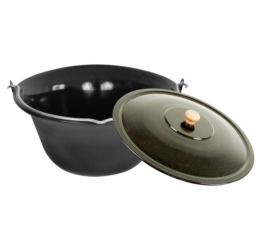 Grillplanet Schwenkgrill 15 Liter ungarischer Gulaschkessel mit Deckel "Black Edition", "Black Deition" innen schwarz emailliert