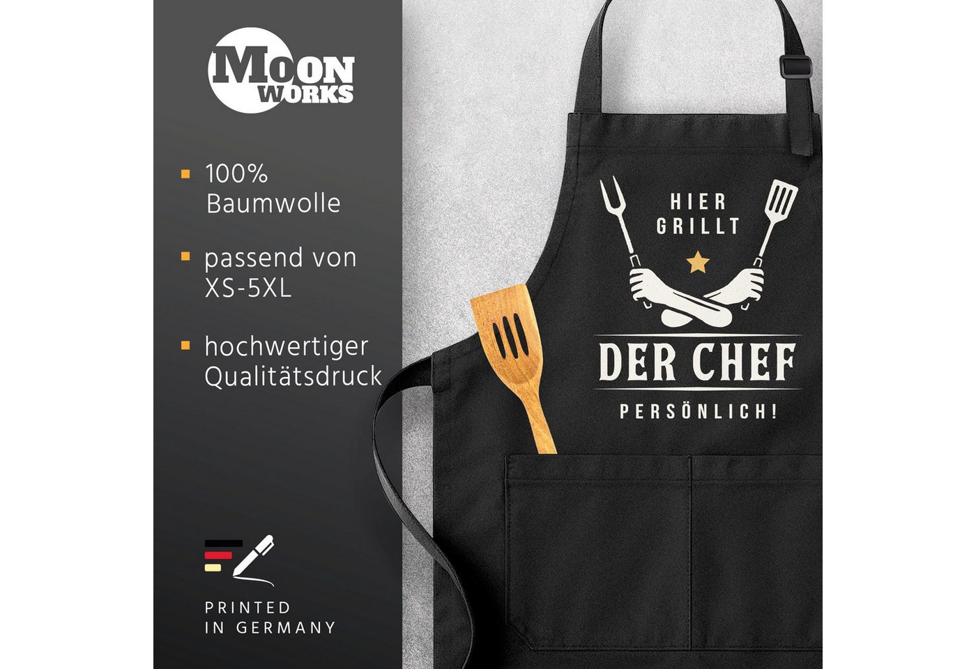 MoonWorks Grillschürze Grillschürze für Männer mit Spruch Grill-Chef Kochschürze Herren für, mit kreativem Aufdruck