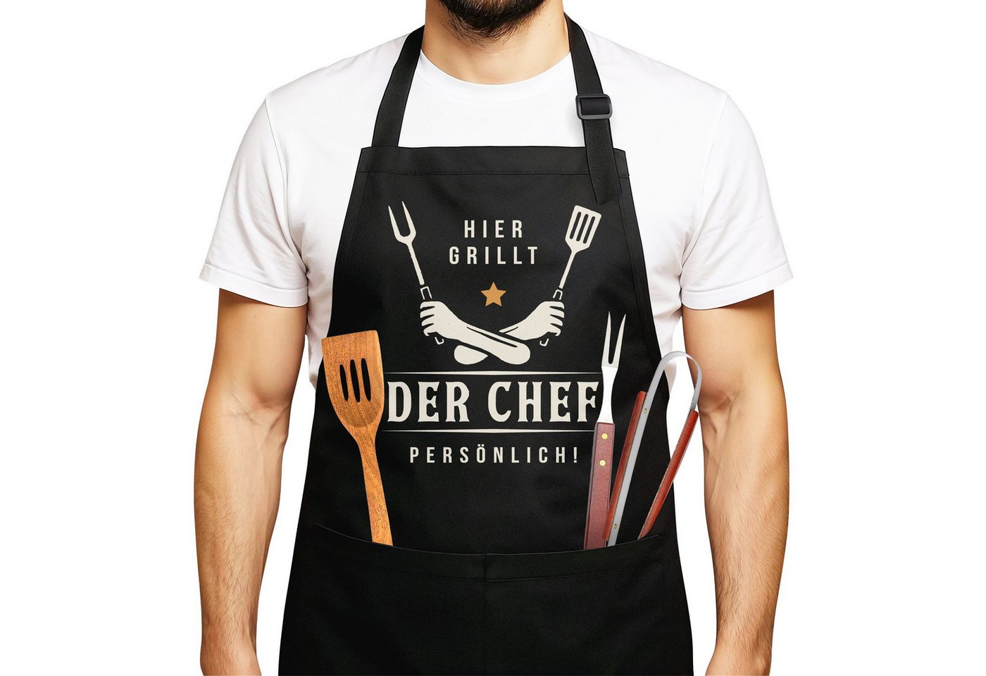 MoonWorks Grillschürze Grillschürze für Männer mit Spruch Grill-Chef Kochschürze Herren für, mit kreativem Aufdruck Bild 4