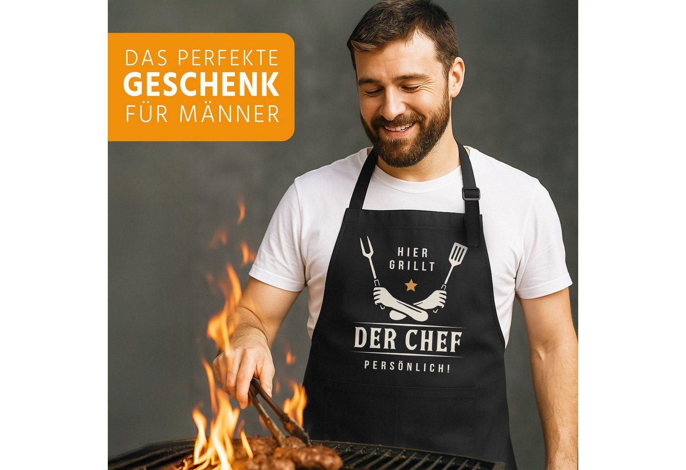 MoonWorks Grillschürze Grillschürze für Männer mit Spruch Grill-Chef Kochschürze Herren für, mit kreativem Aufdruck Bild 5