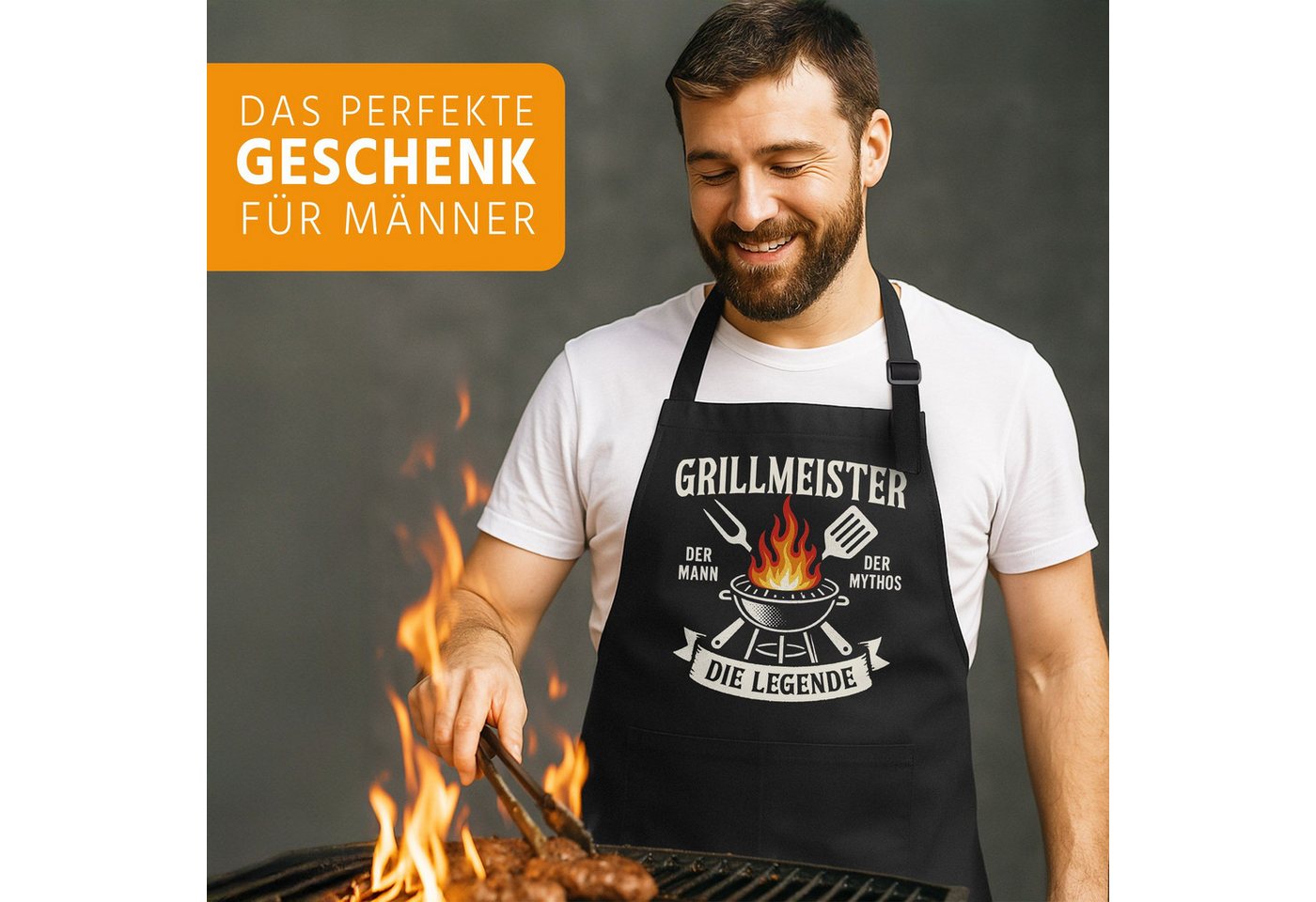 MoonWorks Grillschürze Grillschürze für Männer – Grillmeister Spruch   „Der Mann. Der Mythos., mit kreativem Aufdruck Bild 3