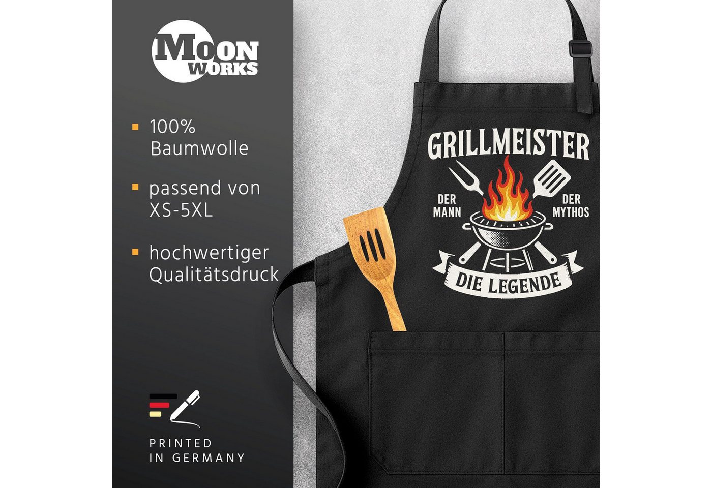 MoonWorks Grillschürze Grillschürze für Männer – Grillmeister Spruch „Der Mann. Der Mythos., mit kreativem Aufdruck Bild 4