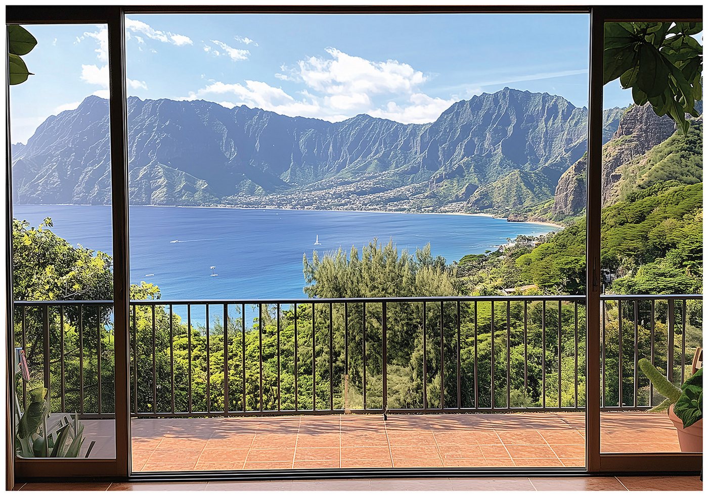 Wallarena Fototapete Fenster 3D Landschaft - Mehrfarbig - Modern - Vlies - Schlafzimmer, glatt, (6 St), 300x210cm Bild 2