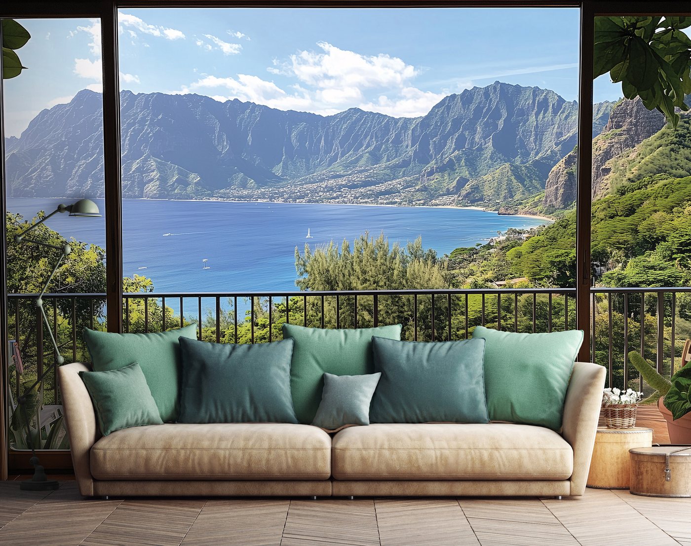 Wallarena Fototapete Fenster 3D Landschaft - Mehrfarbig - Modern - Vlies - Schlafzimmer, glatt, (6 St), 300x210cm Bild 4