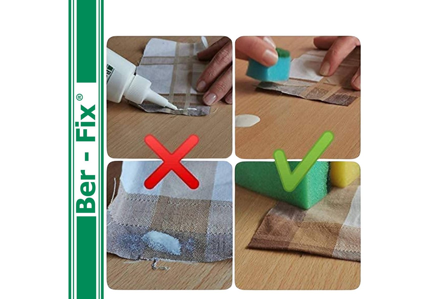 Ber-Fix Textilkleber,Stoffkleber Set mit 12 Mini-Schwämme, (Set), einfach anzuwenden, waschbar bis 95 °C, stark aber flexibel Bild 2