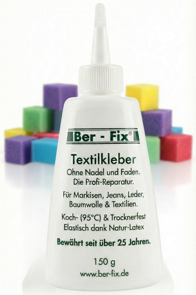 Ber-Fix Textilkleber,Stoffkleber Set mit 12 Mini-Schwämme, (Set), einfach anzuwenden, waschbar bis 95 °C, stark aber flexibel Bild 5