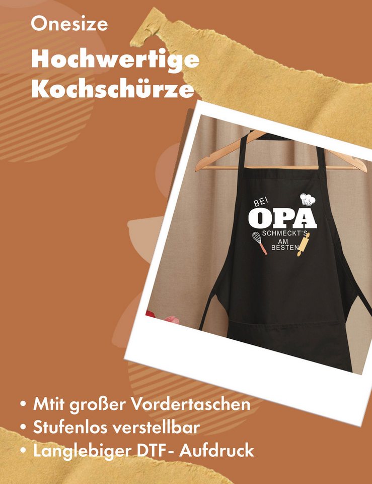 Youth Designz Grillschürze Herren Schürze Bei Opa Schmeckt es am besten Print Kochschürze, mit lustigem Spruch & Logo Aufdruck