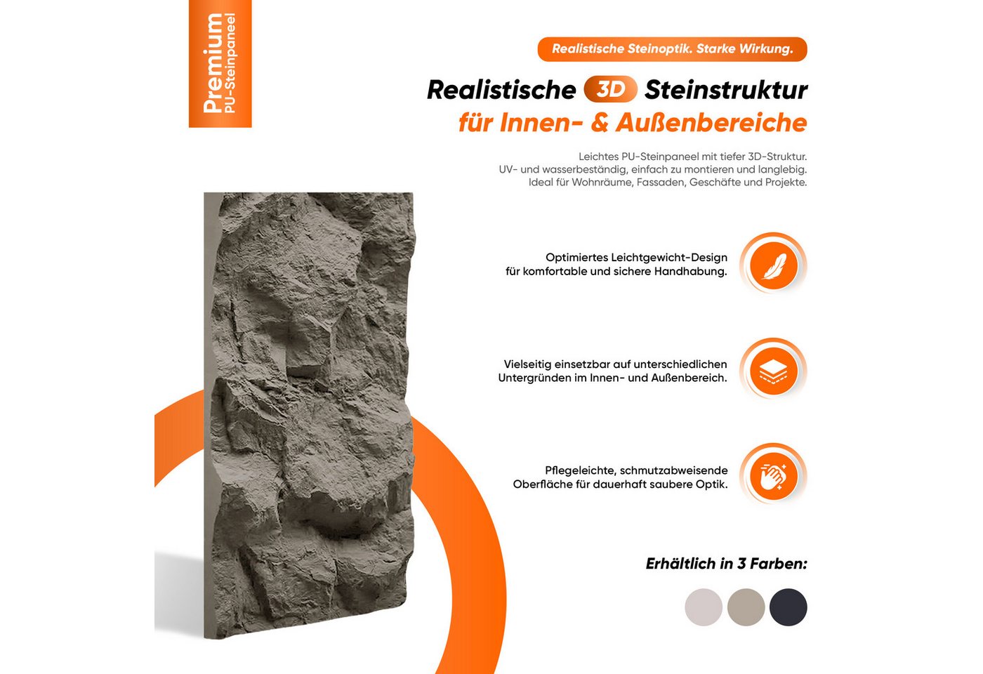 IZODEKOR 3D Wandpaneel PU Wandverkleidung 60x120 cm – 3D Steinpaneele in Natursteinoptik, BxL: 60x120 cm, 0,72 qm, (1 Paneel, 60x120 cm, 0,72 m², bis ca. 5 cm stark) wasserabweisend, robust, leicht, zuschneidbar, einfache Montage Bild 3