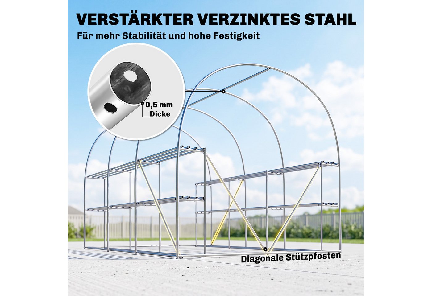 Outsunny Foliengewächshaus Gewächshaus mit Regalen, rollbar, UV-beständig, Tomatenhaus, BxTxH: 198 x 275 x 191 cm, BxLxH: 25 x 273 x 191 cm, 0.5 mm Wandstärke, Gewächshaus 3-St., Folientunnel, Weiß Bild 2