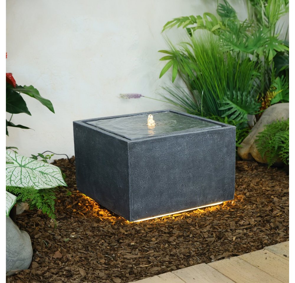 Wacredo Gartenbrunnen Premium Wasserspiel Komplettset Manila grau, Wasserbecken BxT: 50x50 cm, Gesamtmaß: 50 x 50 x 33cm (L x B x H)