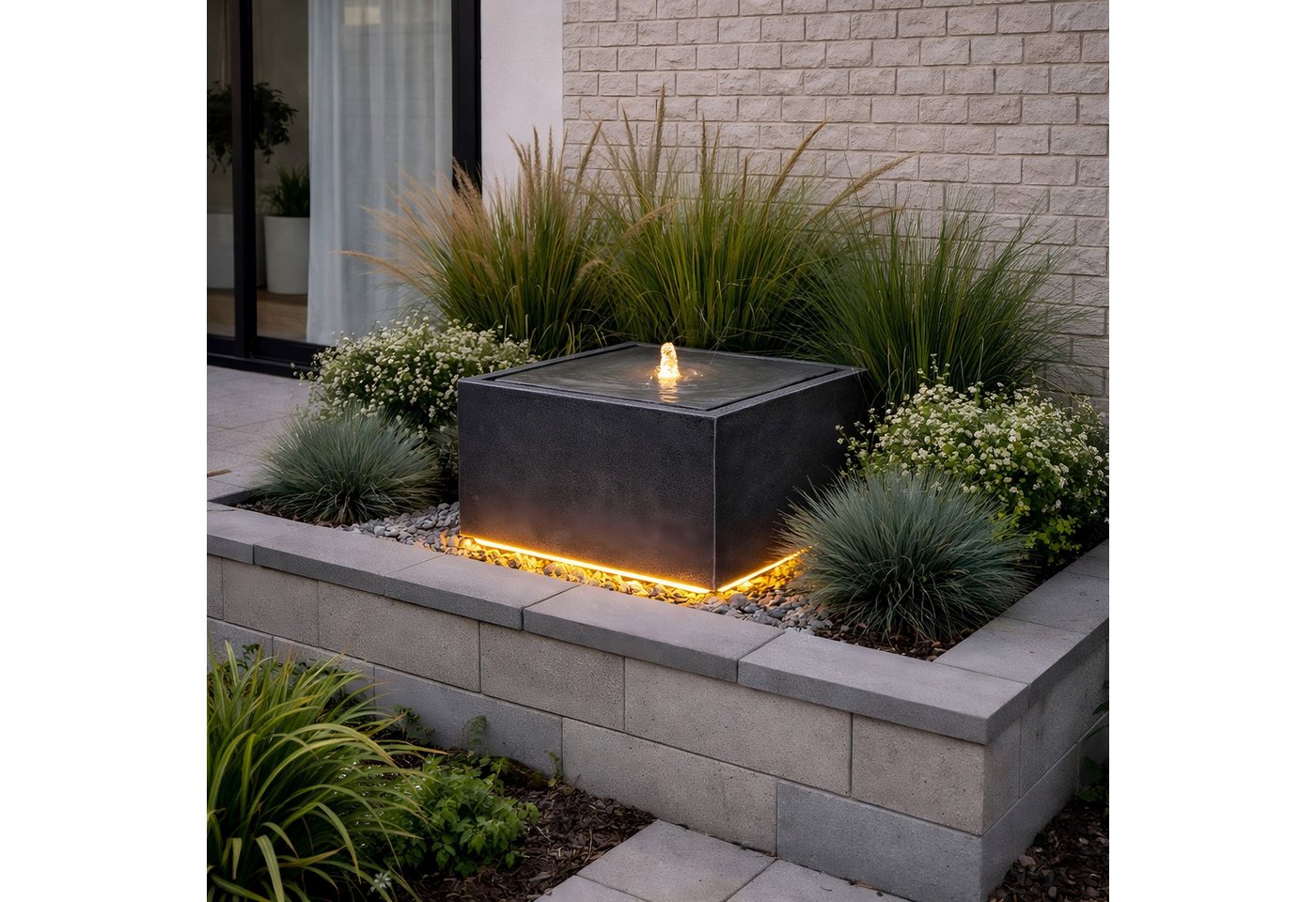Wacredo Gartenbrunnen Premium Wasserspiel Komplettset Manila grau, Wasserbecken BxT: 50x50 cm, Gesamtmaß: 50 x 50 x 33cm (L x B x H) Bild 3