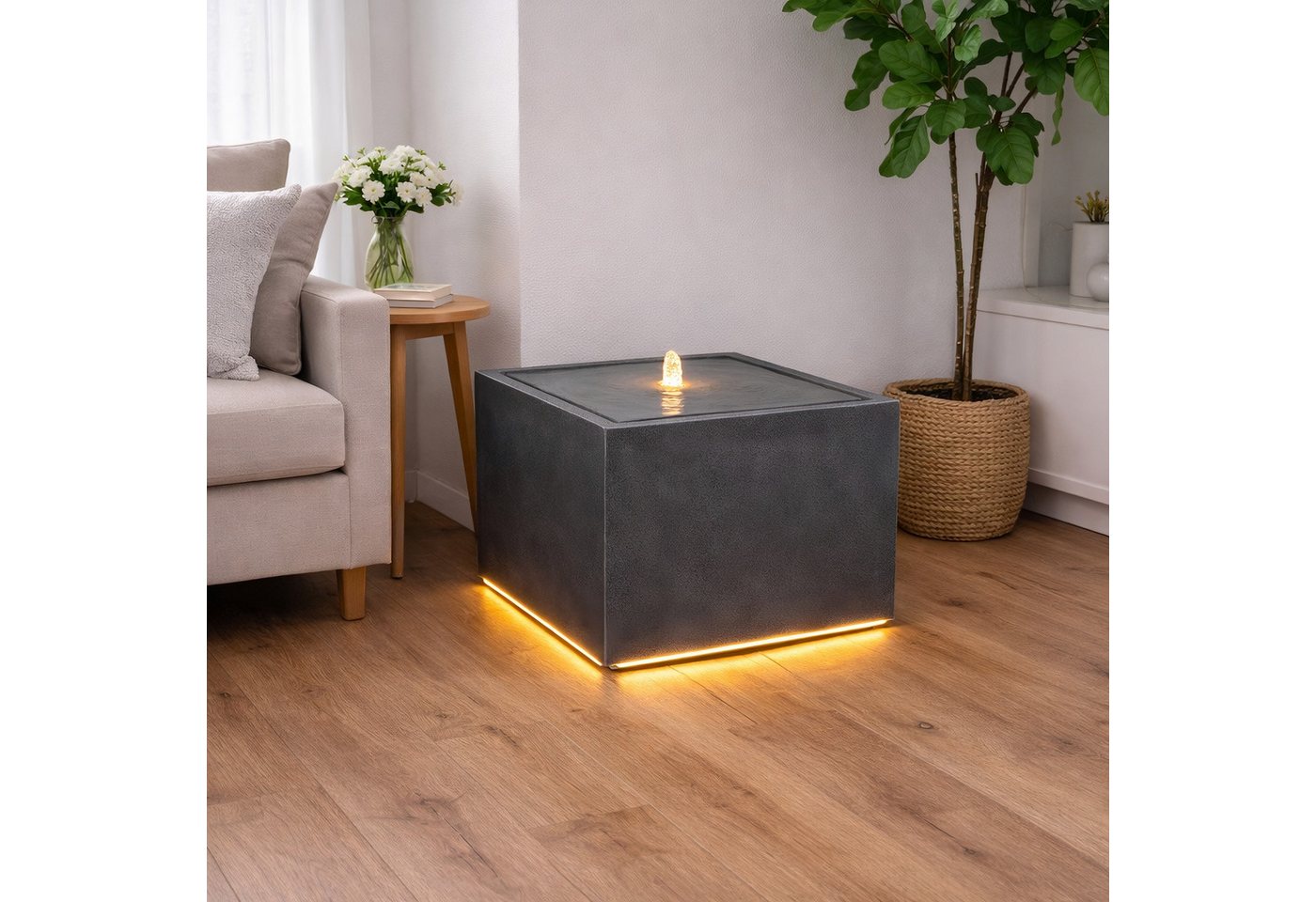 Wacredo Gartenbrunnen Premium Wasserspiel Komplettset Manila grau, Wasserbecken BxT: 50x50 cm, Gesamtmaß: 50 x 50 x 33cm (L x B x H) Bild 5