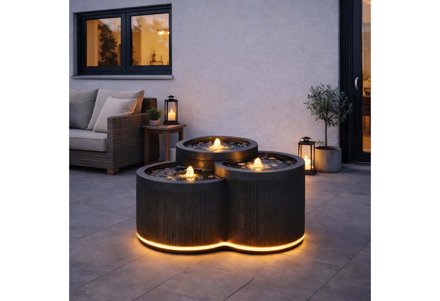 Wacredo Gartenbrunnen Premium Wasserspiel Komplettset Aruba, Wasserbecken BxT: 55x51 cm, Gesamtmaß: 55 x 51 x 28cm (L x B x H)