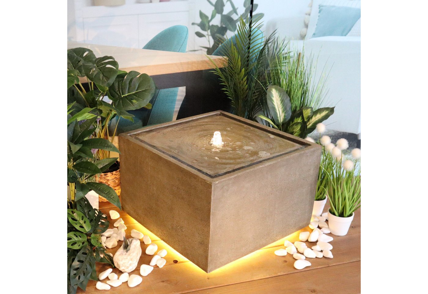 Wacredo Gartenbrunnen Premium Wasserspiel Komplettset Manila sand, Wasserbecken BxT: 50x50 cm, Gesamtmaß: 50 x 50 x 31cm (L x B x H)