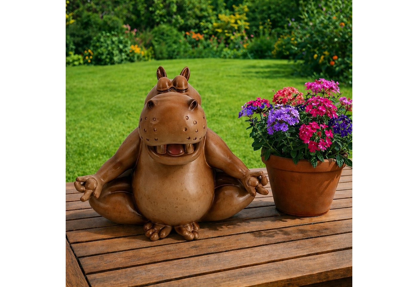 Online-Fuchs Gartenfigur für draußen - chilliges Nilpferd in Yoga Position - Deko Figuren, (für Yoga-Fans und Gartenliebhaber, wetterfest), aus hochwertigem Kunstharz gefertigt - für den Innen- und Außenbereich Bild 2