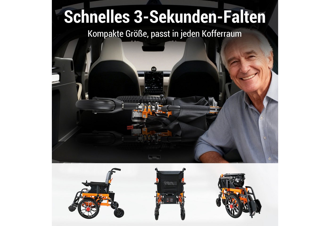 Vankel Elektrorollstuhl klappbar leicht elektr. Rollstuhl 500W, max.20 km max.150 kg, 2x250W, 6,00 km/h E-Rollstuhl Bild 3